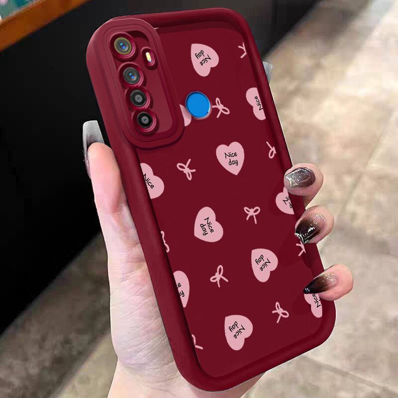 ปลอก Hp สําหรับ Realme 5 5i 5s 6i C3 C3i Narzo 10 10A 20A กรณี Burgundy โบว์สีแดงวันดีซิลิโคน Cesing
