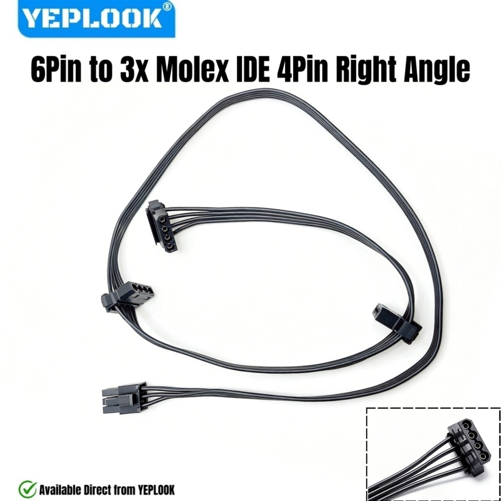 YEPLOOK 3 สาย Molex, 6Pin ถึง 3x Molex IDE 4Pin มุมสําหรับ Corsair CX750, CX650, CX600, CX550, CX500