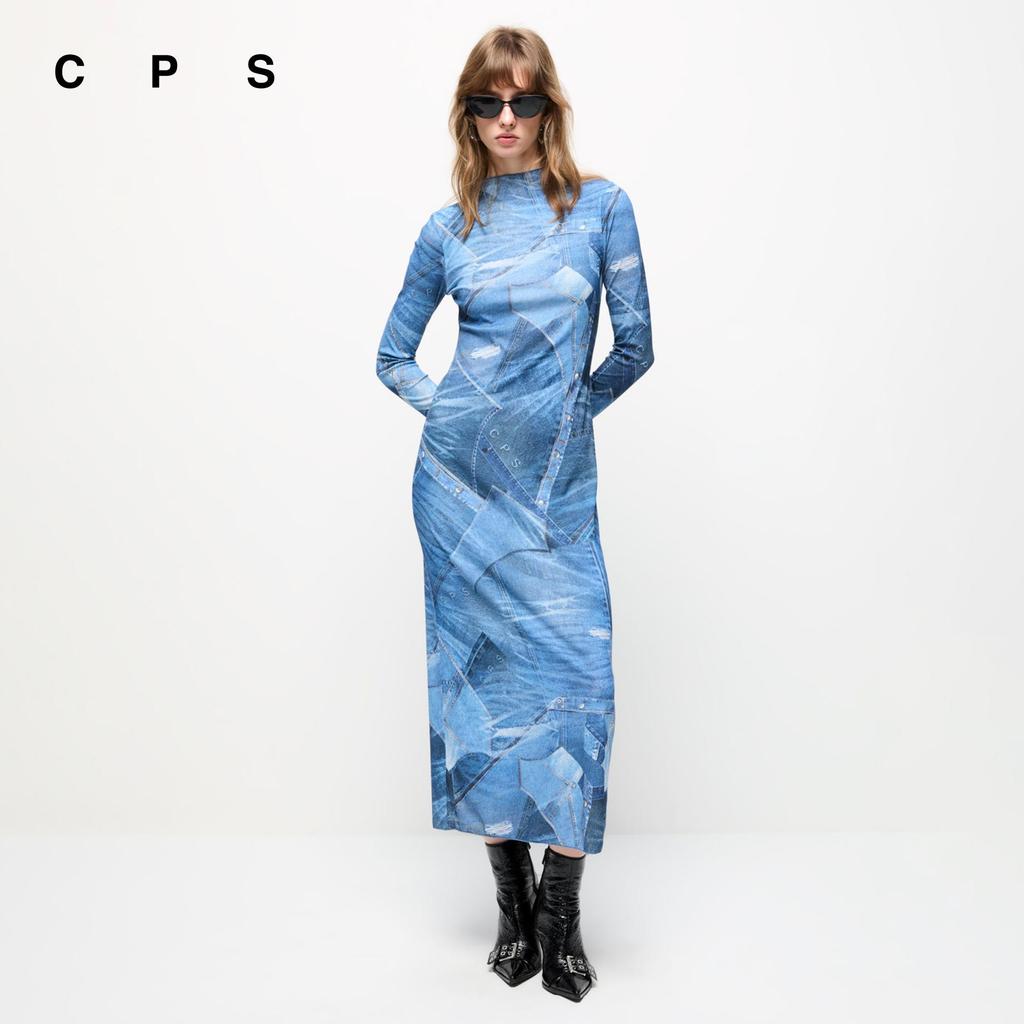 CPS เดรสแขนยาวพิมพ์ลายยีนส์ ผู้หญิง DENIM EFFECT MAXI DRESS รุ่น C26SGWA084 (SS26#A3)