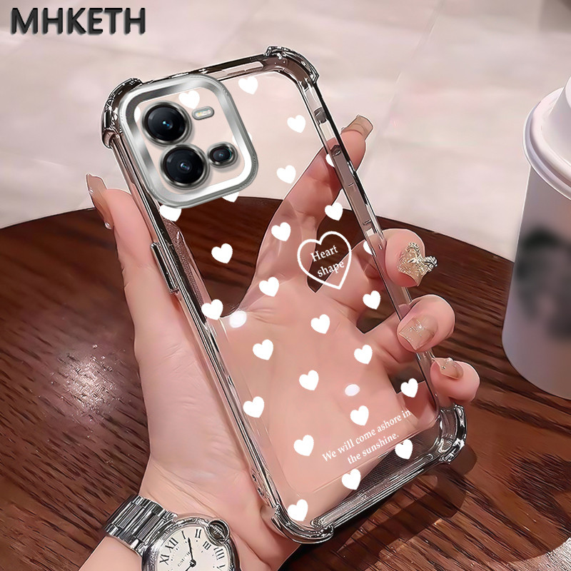 MHKETH เคสสำหรับ VIVO V25 5G V25 Pro 5G V25E X80 Lite 5G เคสโทรศัพท์แบบใสชุบขอบมีแอร์แบ็กกันตกทั้งสี่มุม