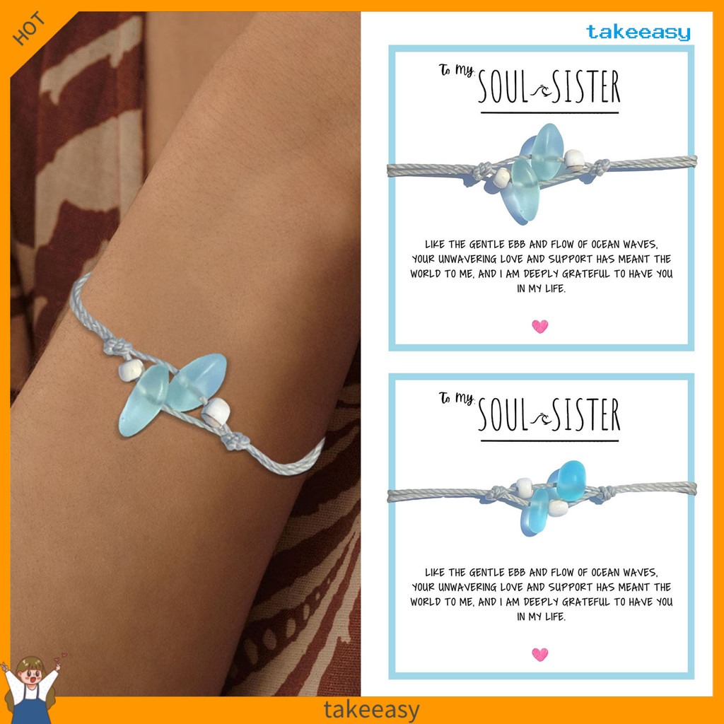 [take]Soul Sister Bracelet Handmade Adjustable Ocean-Inspired Design Women Bracelet with Blue Artifi