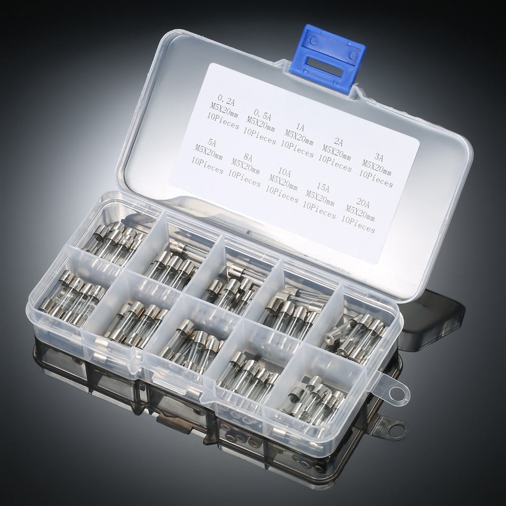 Tomobetter 100pcs 5x20mm Fast-low Glass Tube ฟิวส์คละชุด Amp 0.2A 0.5A 1A 2A 3A 5A 8A 10A 15A 20A
