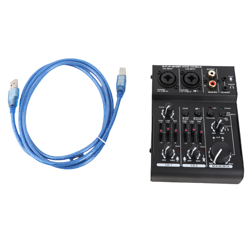 Lptth Mini 2 ช่องการ์ดเสียงคอนโซลผสมดิจิตอลในตัว 48V Phantom Power 5V USB Powered สําหรับ Home Studi