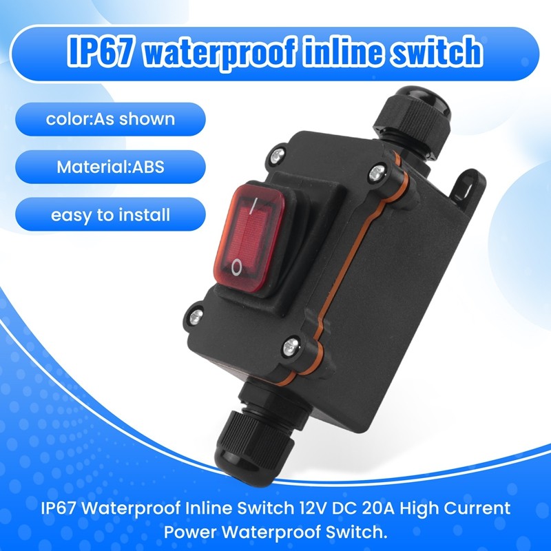 IP67 สวิตช์อินไลน์กันน้ํา 12V DC 20A สวิตช์กันน้ํากําลังสูง