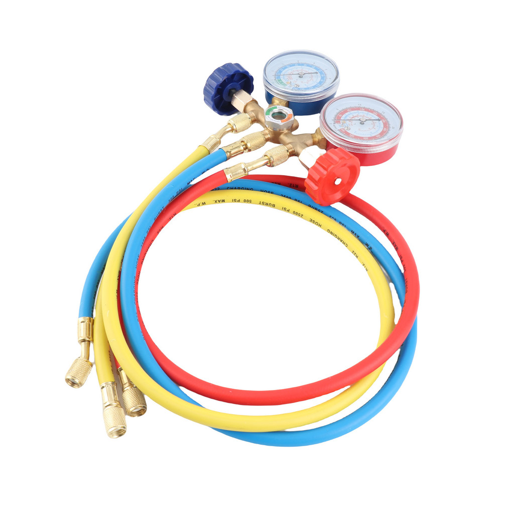 Doubth Refrigerant Manifold Gauge เครื่องปรับอากาศสายชาร์จสําหรับ R12 R22 R404A R134A