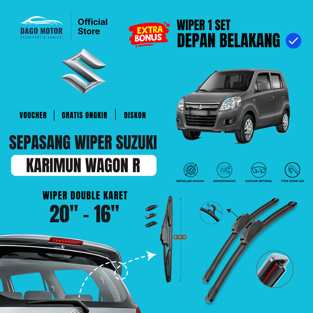 Suzuki Karimun Wagon R Dual Car Windshield Wiper Package 1 ชุดด้านหน้าด้านหลังฟรี 5 Bonus