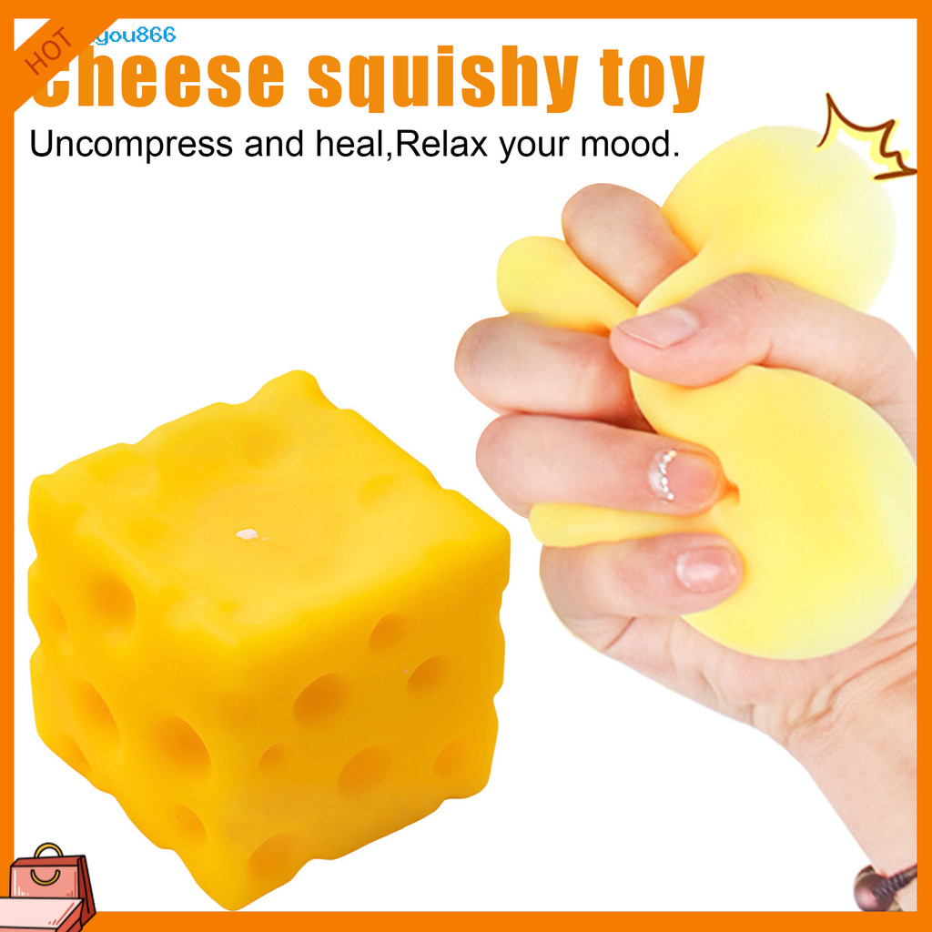 [SNY]☆Shapeable ชีสบีบของเล่นความเครียดบรรเทาช้า Rising ชีสบล็อก Sensory ของเล่นอาหารจําลอง Pinch Fidget ของเล่น Party