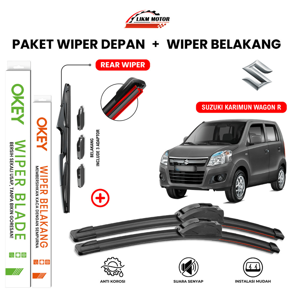 Suzuki Karimun Wagon R Quad แพ็คเกจปัดน้ําฝนกระจกรถยนต์ 1 ชุดด้านหน้าด้านหลัง