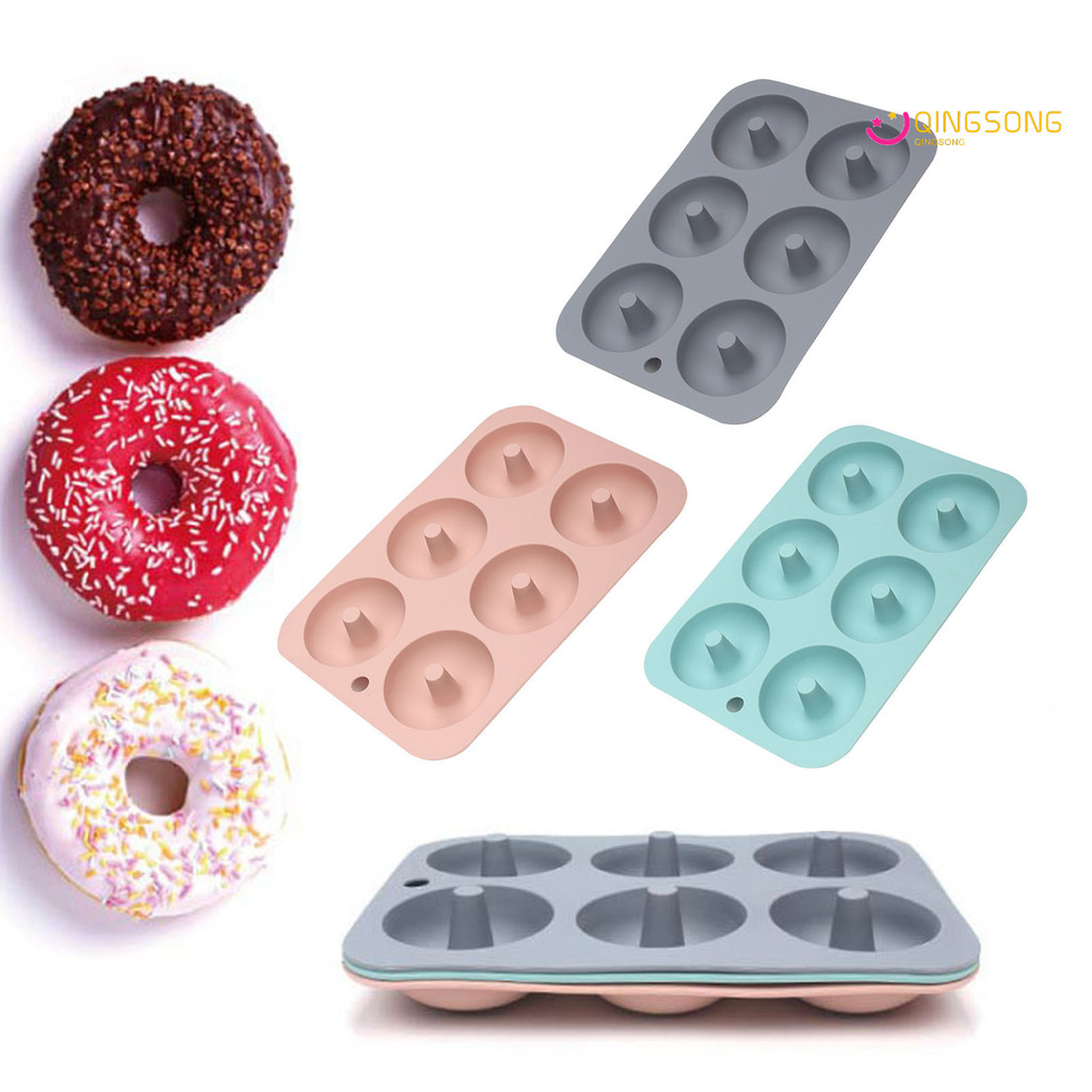 Qingsong แม่พิมพ์ซิลิโคนโดนัทสําหรับ 6 Doughnuts Non-stick Bagels ถาดอบทนความร้อน 6 Cavity Doughnut 