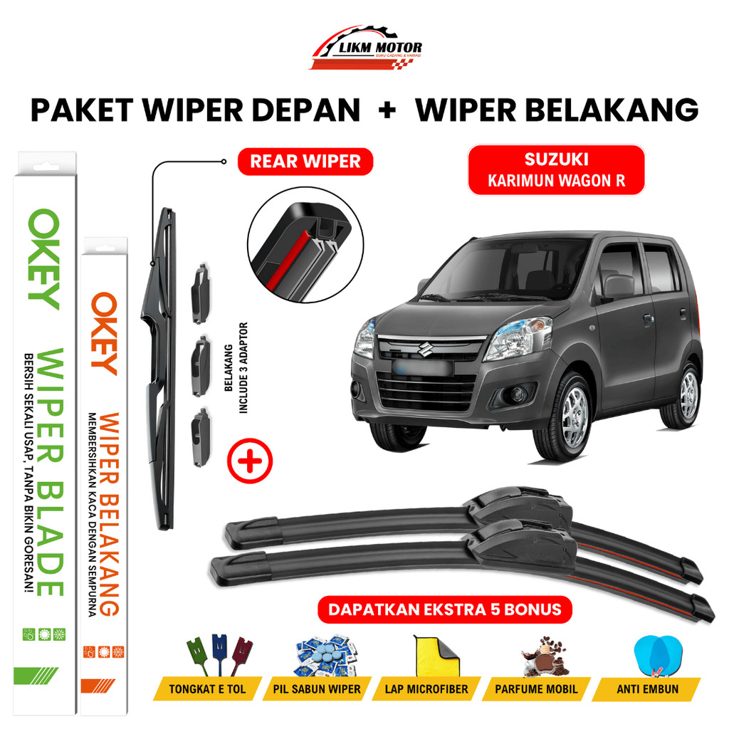 Suzuki Karimun Wagon R Quad Wiper แพ็คเกจหน้าต่างรถยนต์ 1 ชุดด้านหน้าด้านหลังฟรี 5 โบนัส
