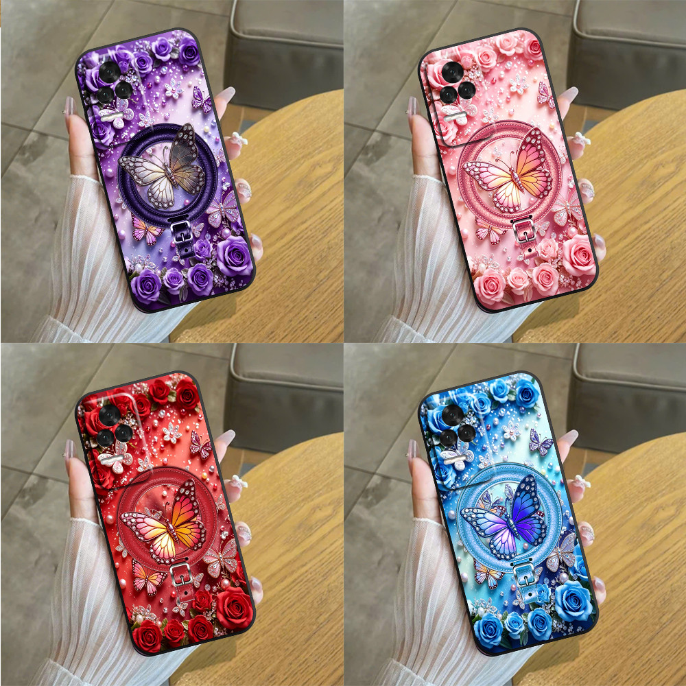 เคสสําหรับ Xiaomi Redmi K50 / K50 Gaming / K50 Ultra พิมพ์ลายผีเสื้อและกุหลาบ (แบน)