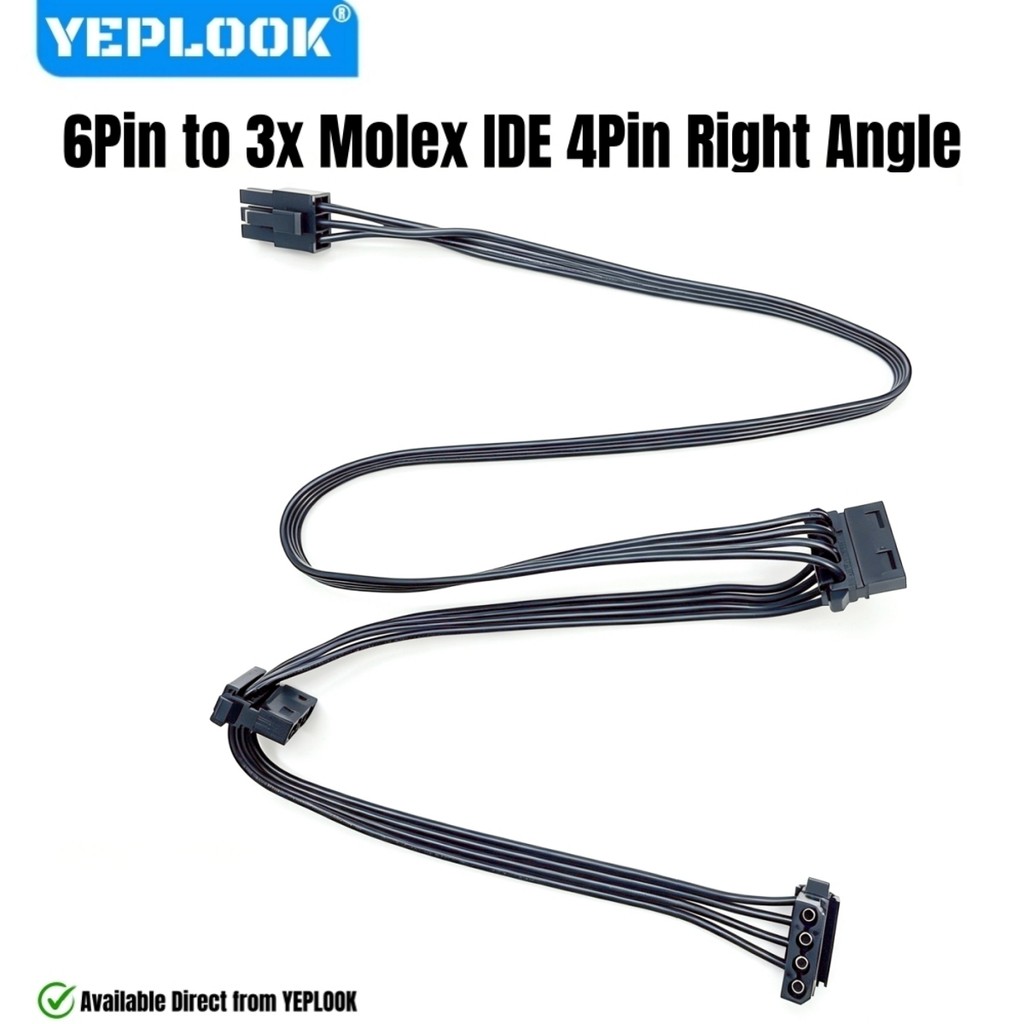 YEPLOOK Molex Cable, 6Pin to 3 Molex IDE 4Pin สายไฟมุมขวาสําหรับ Corsair HX1200, HX1000, HX8500, HX7