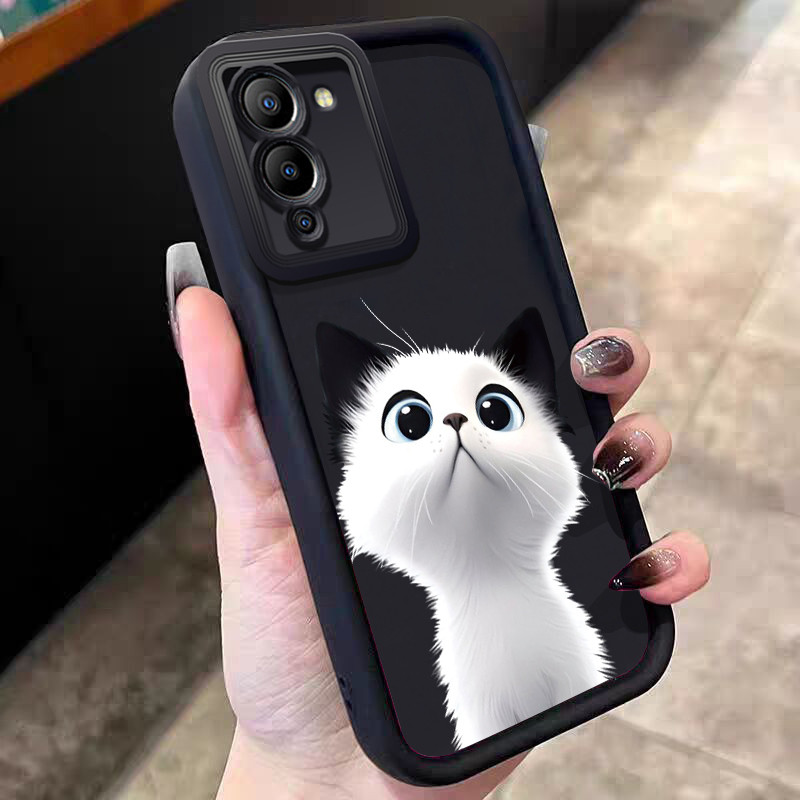 เคสโทรศัพท์ HP สําหรับ Infinix Note 12 G96 หมายเหตุ 12 Turbo G96 กรณีสีดําและสีขาวแมวเคสซิลิโคน Cesi