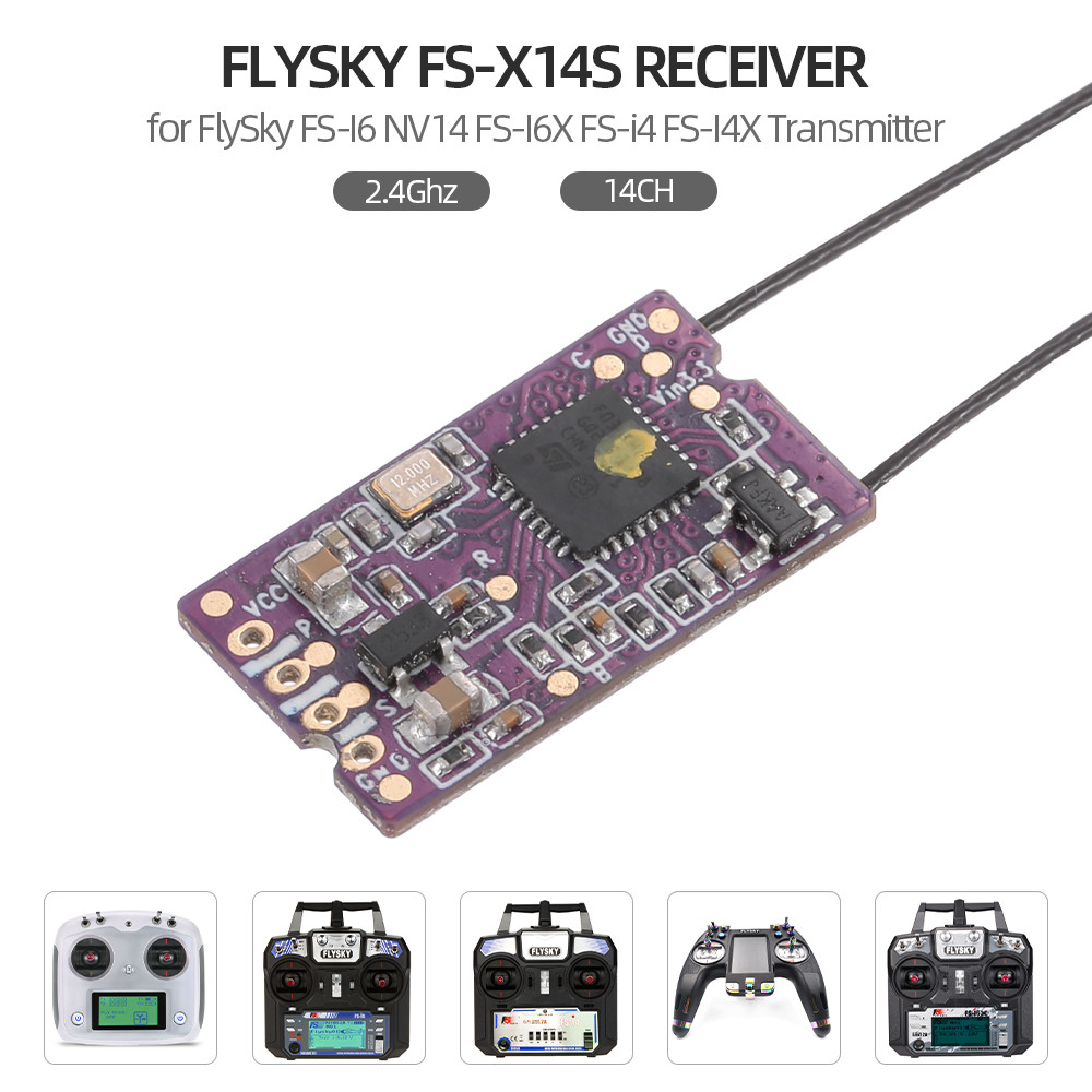 FlySky FS-X14S ตัวรับสัญญาณ 2.4 Ghz 14CH PPM S.BUS สัญญาณเอาต์พุตสําหรับ FS-I6 NV14 FS-I6X FS-i4 FS-