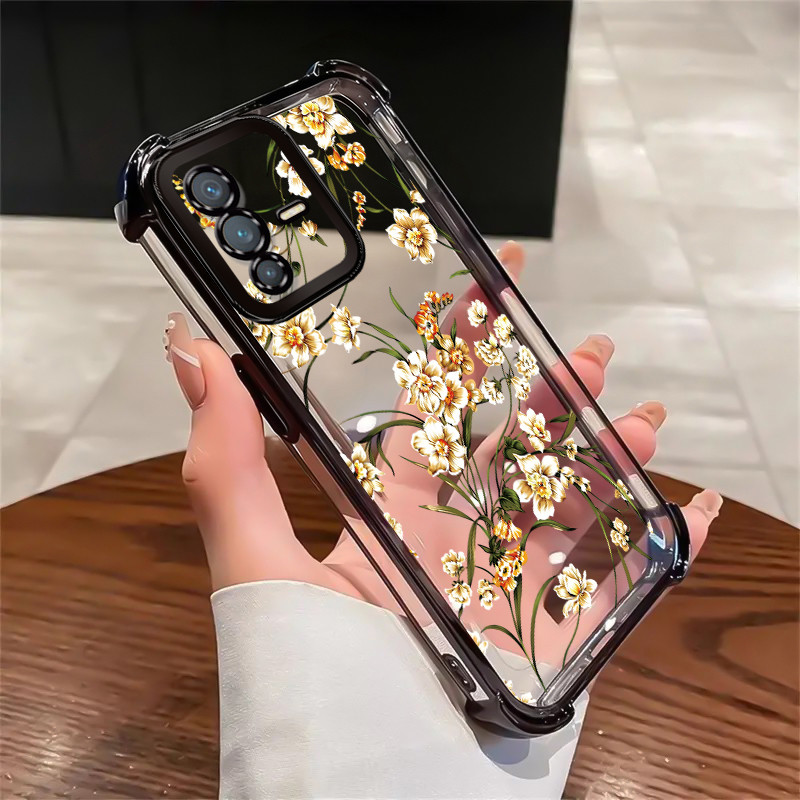 เคสสำหรับ VIVO V23 5G V23i 5G S12 5G เคสโทรศัพท์แบบใหม่ดอกไม้โปร่งใสซิลิโคนป้องกันการตกกันกระแทก