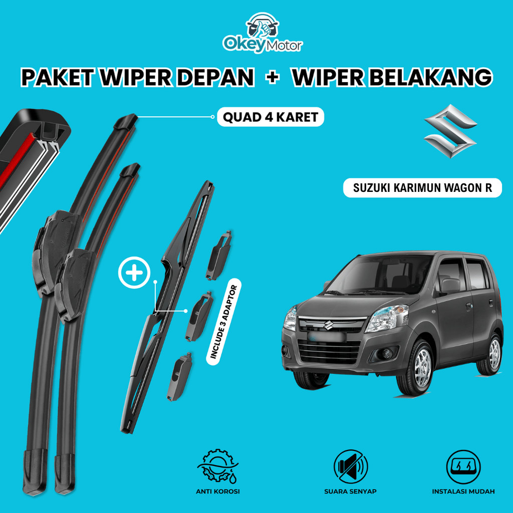 Suzuki Karimun Wagon R Quad แพ็คเกจปัดน้ําฝนกระจกรถยนต์ 1 ชุดด้านหน้าด้านหลัง