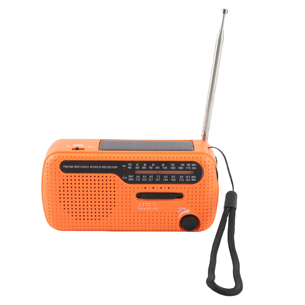 วิทยุฉุกเฉินมือหมุนพลังงานแสงอาทิตย์ 1200mAh ชาร์จแบบพกพา Power Bank ไฟฉาย LED AM / FM SW1 SW2 World
