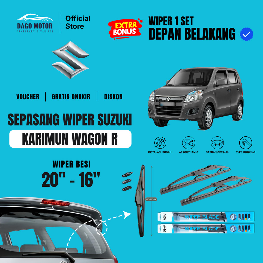 Suzuki Karimun Wagon R Conventional Car Windshield Wiper Package 1 ชุดด้านหน้าด้านหลังฟรี 5 โบนัส