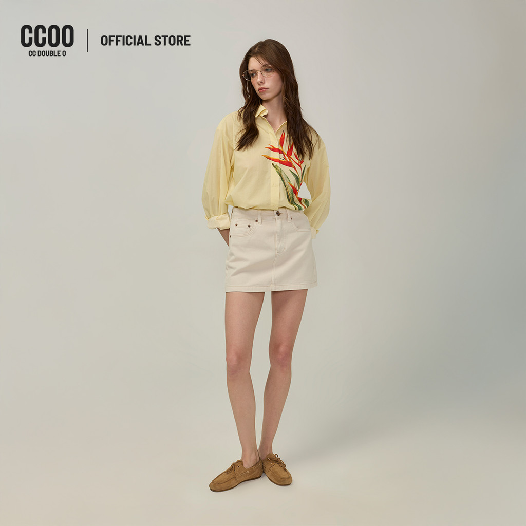 CC DOUBLE O TROPICAL FLOWER PRINT COTTON SHIRT ผู้หญิง เสื้อเชิ้ตผ้าคอตตอนลอนพิมพ์ลายดอกไม้ รุ่น O26