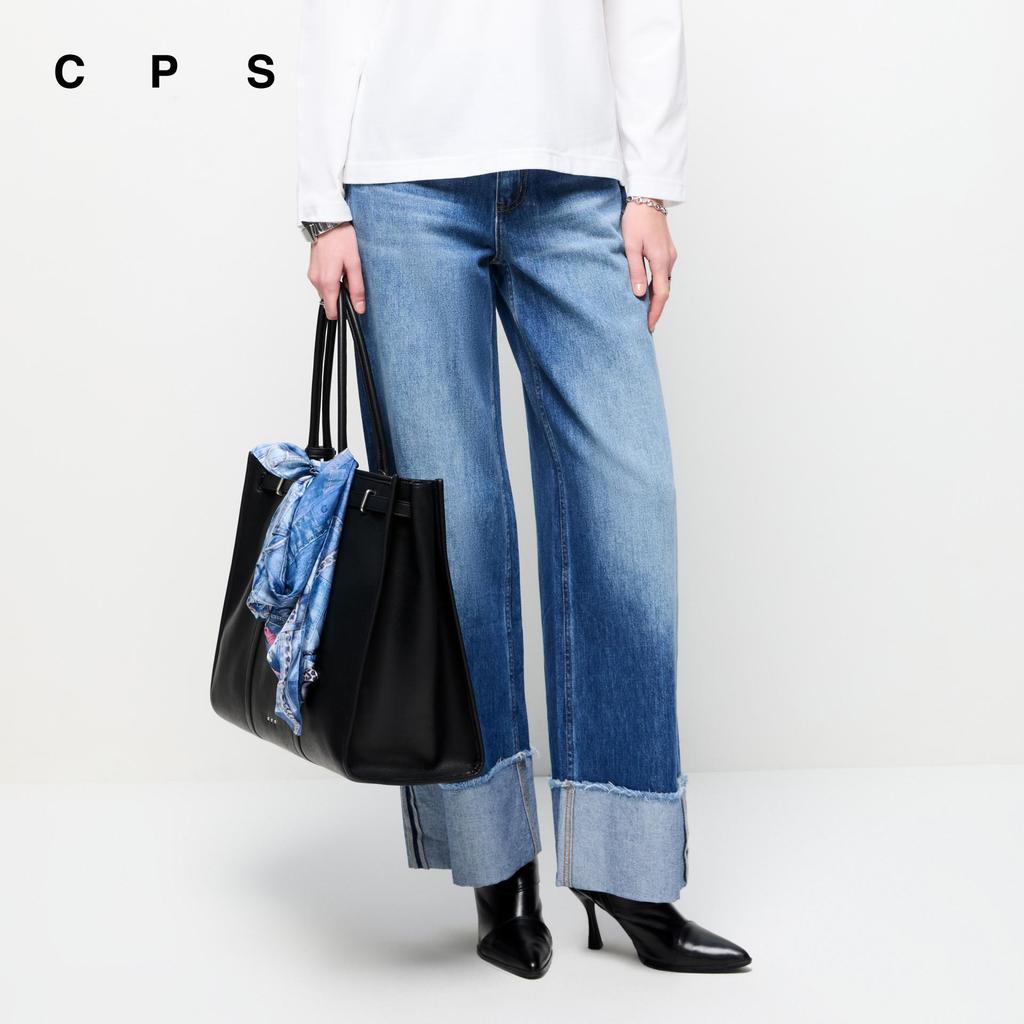 CPS กางเกงยีนส์ขากว้างแบบพับขา ผู้หญิง WIDE CUFFS JEANS รุ่น C26SGWA013 (SS26#A1)