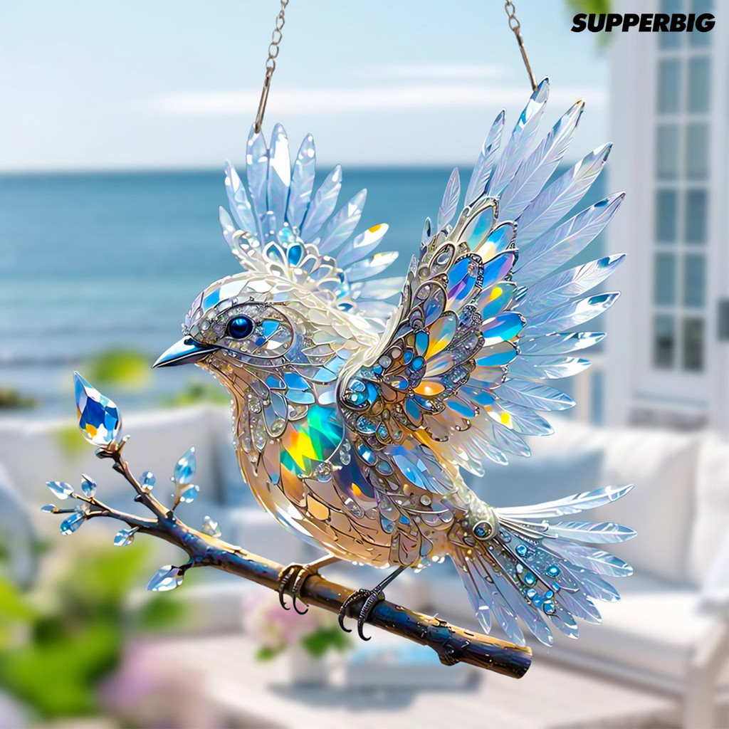 Supperbig นกแขวนเครื่องประดับอะคริลิคนกหน้าต่างตกแต่งสีสัน Sun Catchers สําหรับต้นคริสต์มาสอีสเตอร์งานปาร์ตี้บ้านสวน Patio ระเบียงตกแต่ง