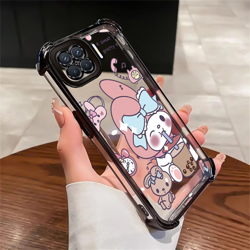 เคสสำหรับ OPPO A93 F17 Pro Reno 4F Reno 4 Lite เคสโทรศัพท์โปร่งใสแบบใหม่กระต่ายปกป้องป้องกันการตกกันกระแทก