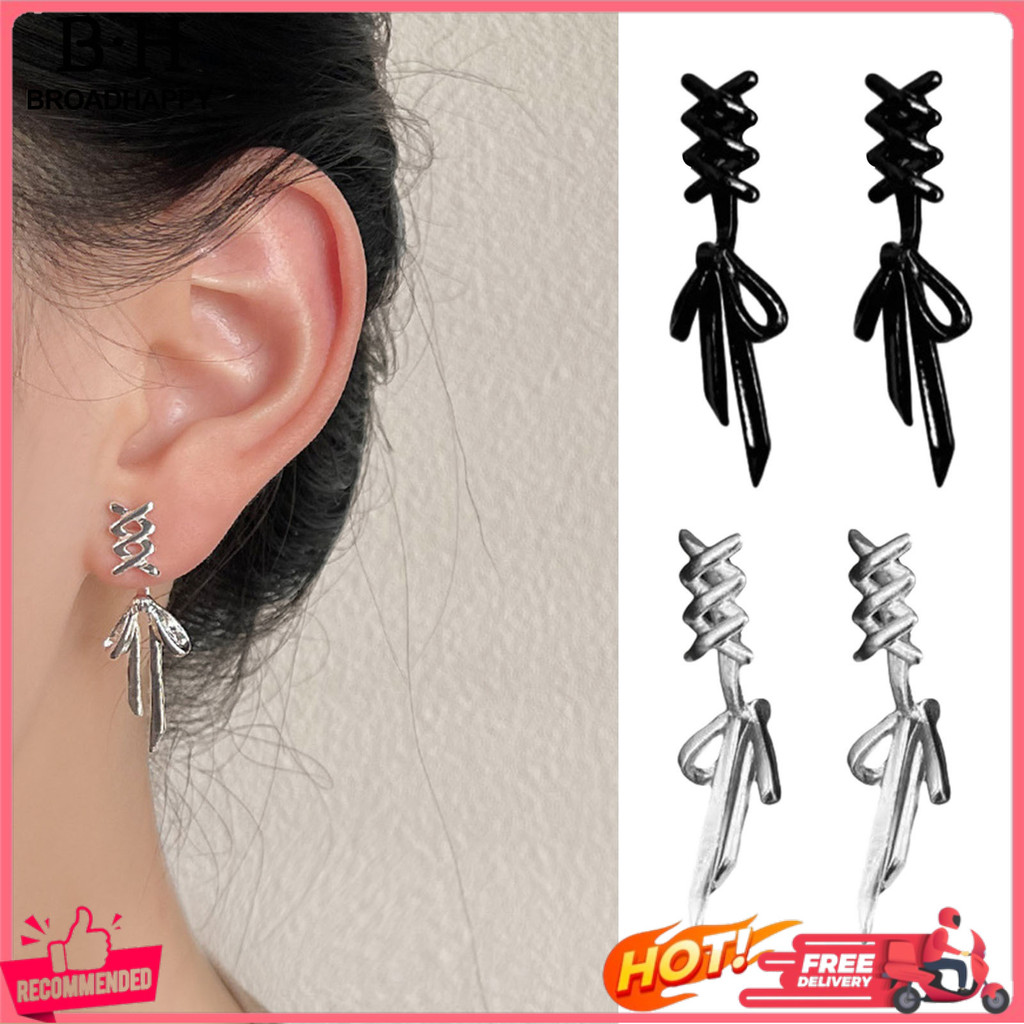 [BH]☆1 คู่ต่างหูสตั๊ดสีดํา Bowknot ริบบิ้นรูปร่าง Drop ต่างหูน้ําหนักเบา Sensitive Ear Studs เครื่องประดับของขวัญ