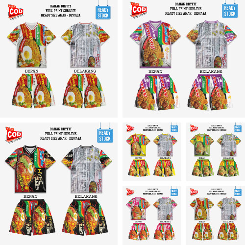 ชุดเจอร์ซีย์ Indomie Series, บะหมี่ทอด, เครื่องอบแห้งต้ม, เสื้อ, กางเกงสําหรับเด็กถึงผู้ใหญ่จัมโบ้, 