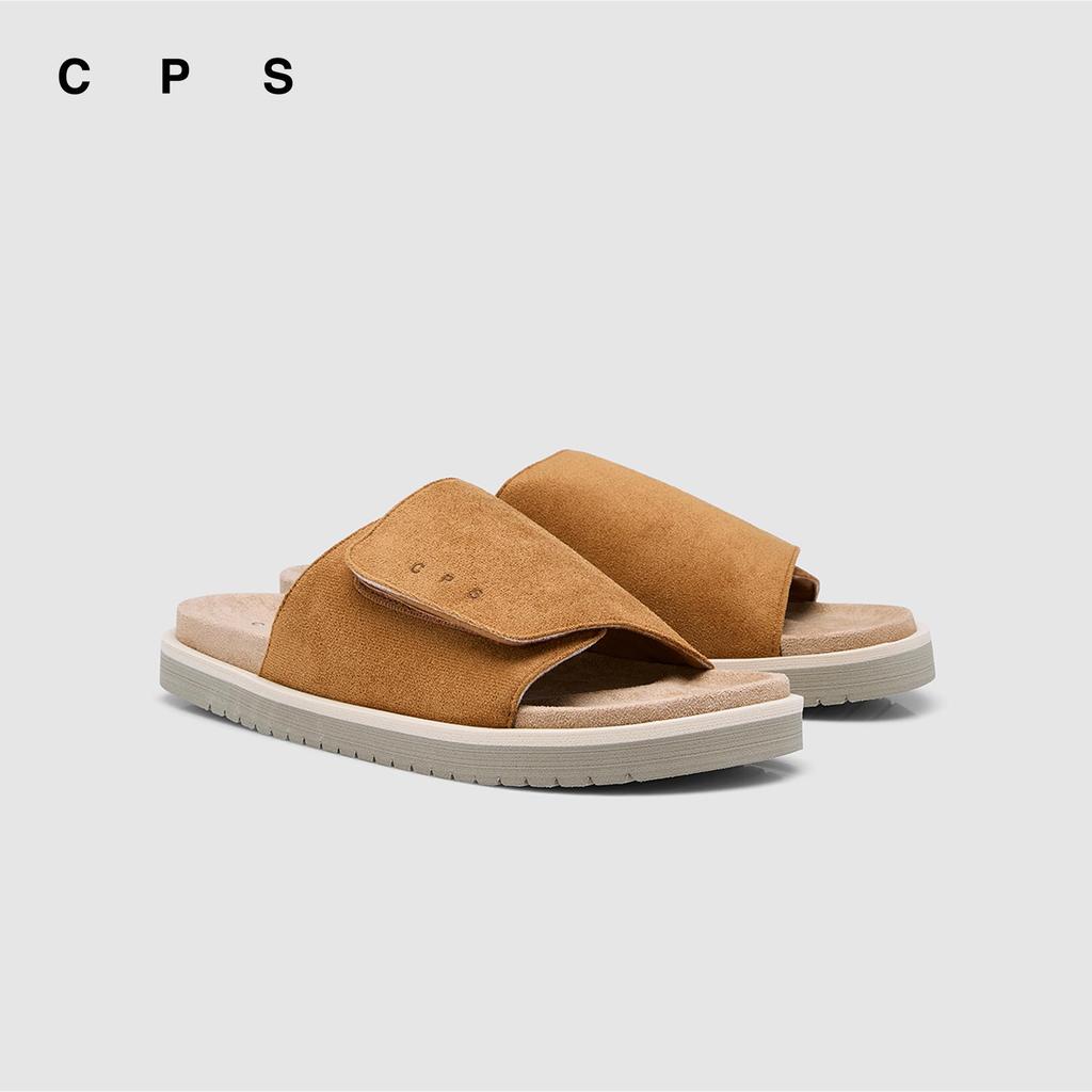 CPS รองเท้าแตะสายคาดหนังกลับแต่งโลโก้ ผู้ชาย VELCRO CROSS-STRAP SLIDES รุ่น C26SSMA011 (SS26#C1)