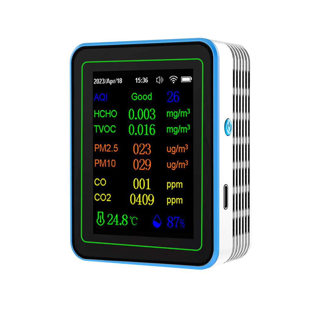 Dubth WiFi 12 in 1 Air Quality Detector คาร์บอนไดออกไซด์พร้อมเวลา/วันที่แสดง AQI PM2.5 PM10 HCHO TVO