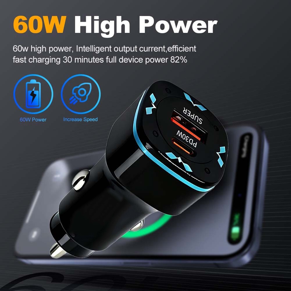 ⭐ มาใหม่⭐60W Car Fast Charging PD30W QC30W สําหรับ USB สําหรับ TypeC