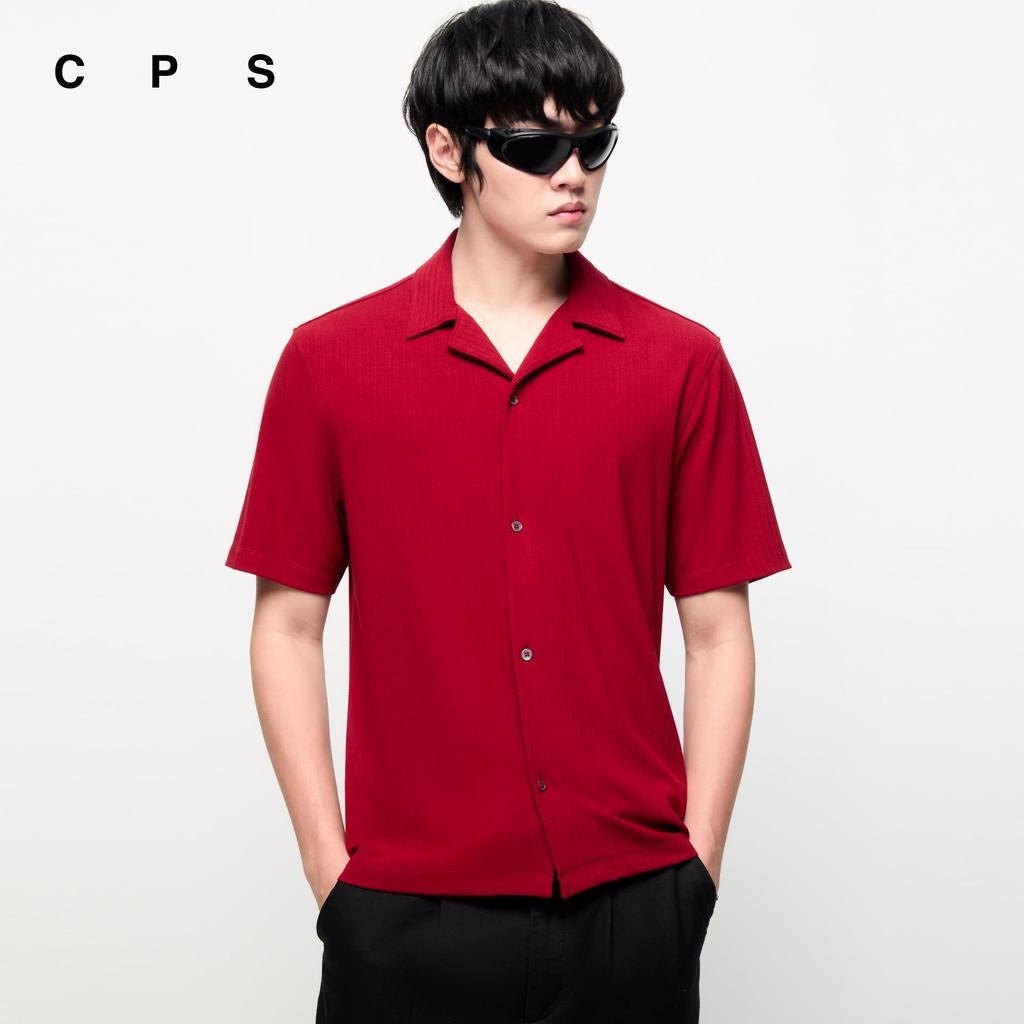 CPS เสื้อเชิ้ตนิตแขนสั้นเท็กซ์เจอร์ลายริ้ว ผู้ชาย CAMP COLLARED TEXTURE KNIT SHIRT รุ่น C26SGMA023 (SS26#A1)