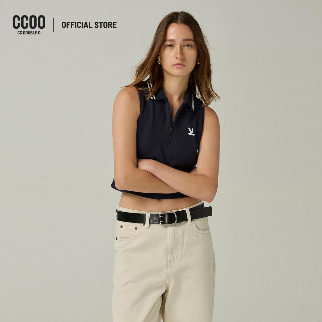 CC DOUBLE O MODERN ZIP COLLAR SLEEVELESS POLO SHIRT ผู้หญิง เสื้อโปโลแขนกุดคอซิปโมเดิร์น รุ่น O26SGW