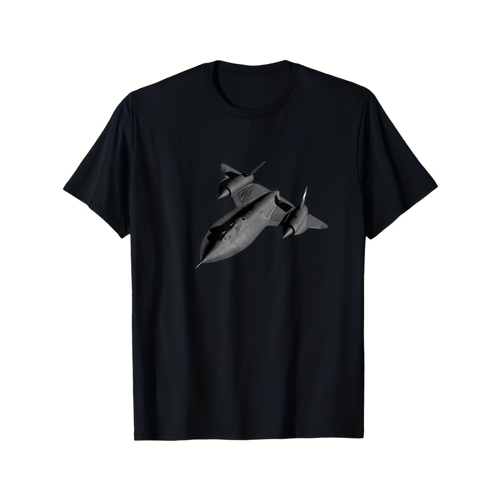 เสื้อยืดผู้ชาย SR-71 Blackbird - Retro Aviation Tee with Iconic Jet Graphic 100% Cotton Crew Neck Sh
