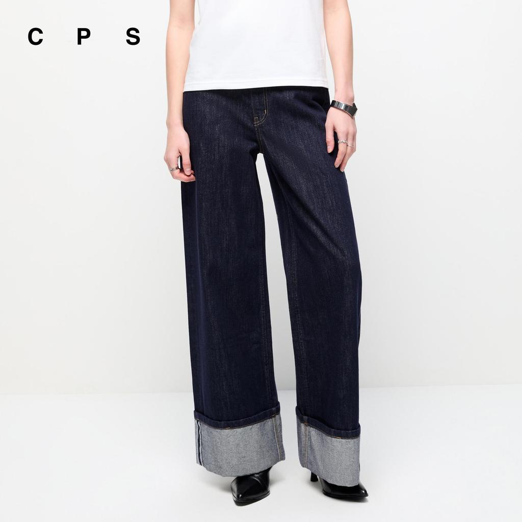 CPS กางเกงยีนส์ขากว้างแบบพับขา ผู้หญิง MID-RISE WIDE CUFFS JEANS รุ่น C26SGWA014 (SS26#A1)