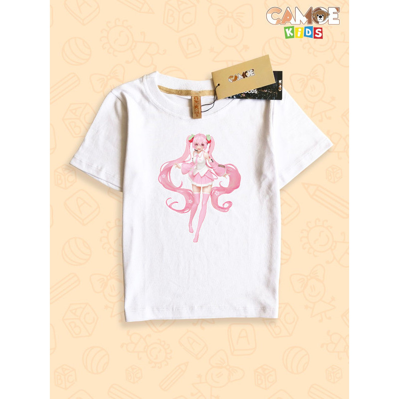 KIDS Hatsune Miku สีชมพู Sakura Miku Vocaloid อะนิเมะ KIDS เสื้อยืด