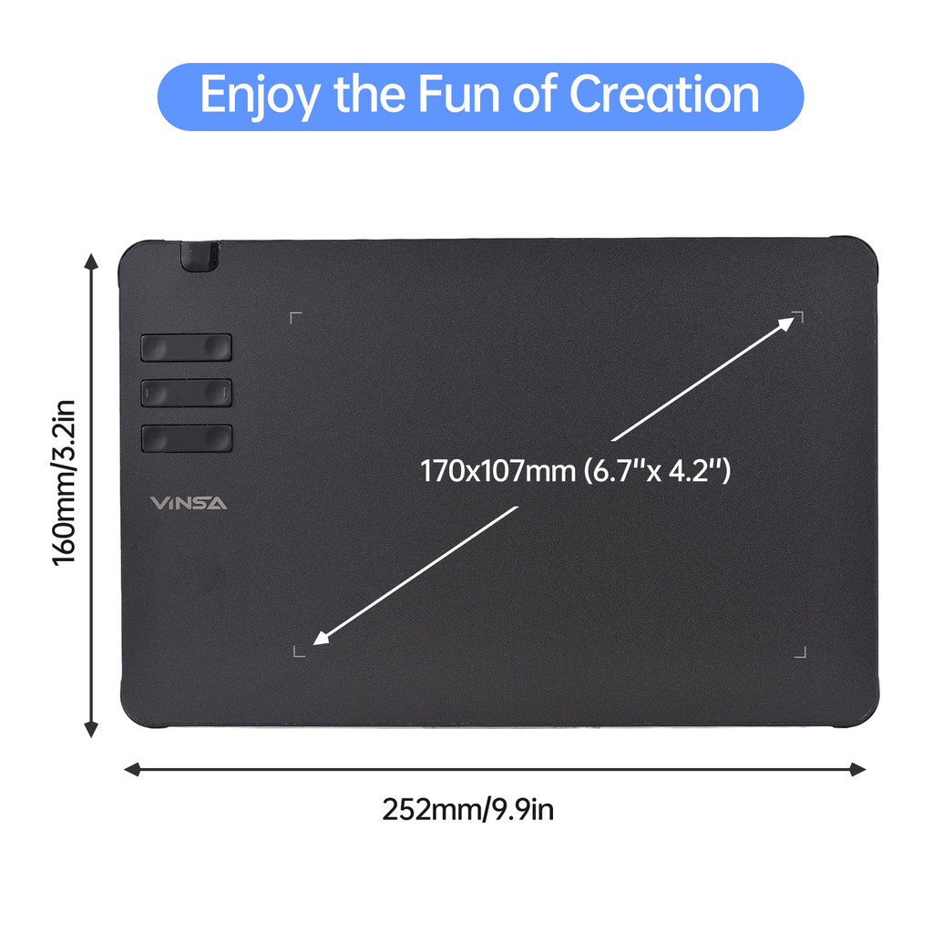 VINSA T906 แท็บเล็ตการวาดภาพกราฟิก Ultra-thin Art Creation Sketch พร้อมแบตเตอรี่ Stylus 8 ปากกา Nibs