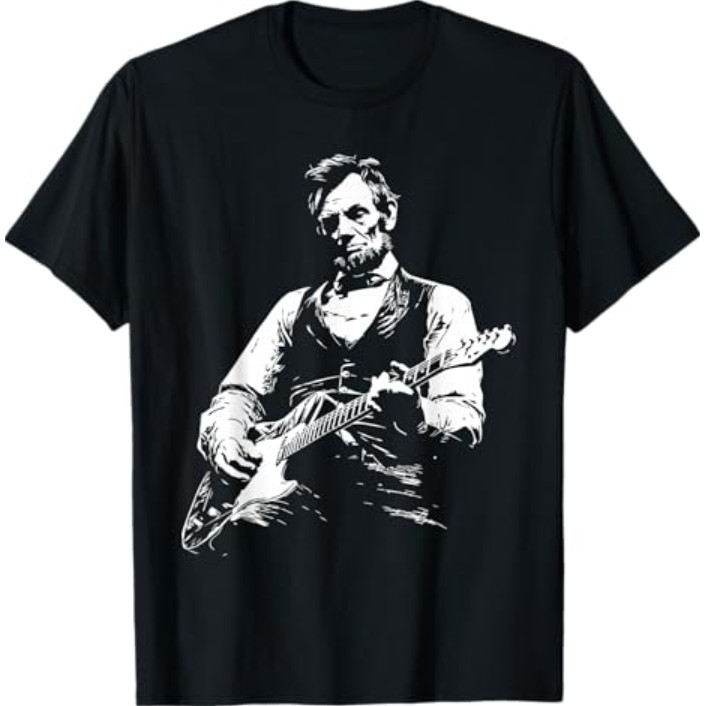 President Abraham Lincoln เล่นกีตาร์ Abe Lincoln Design เสื้อยืด