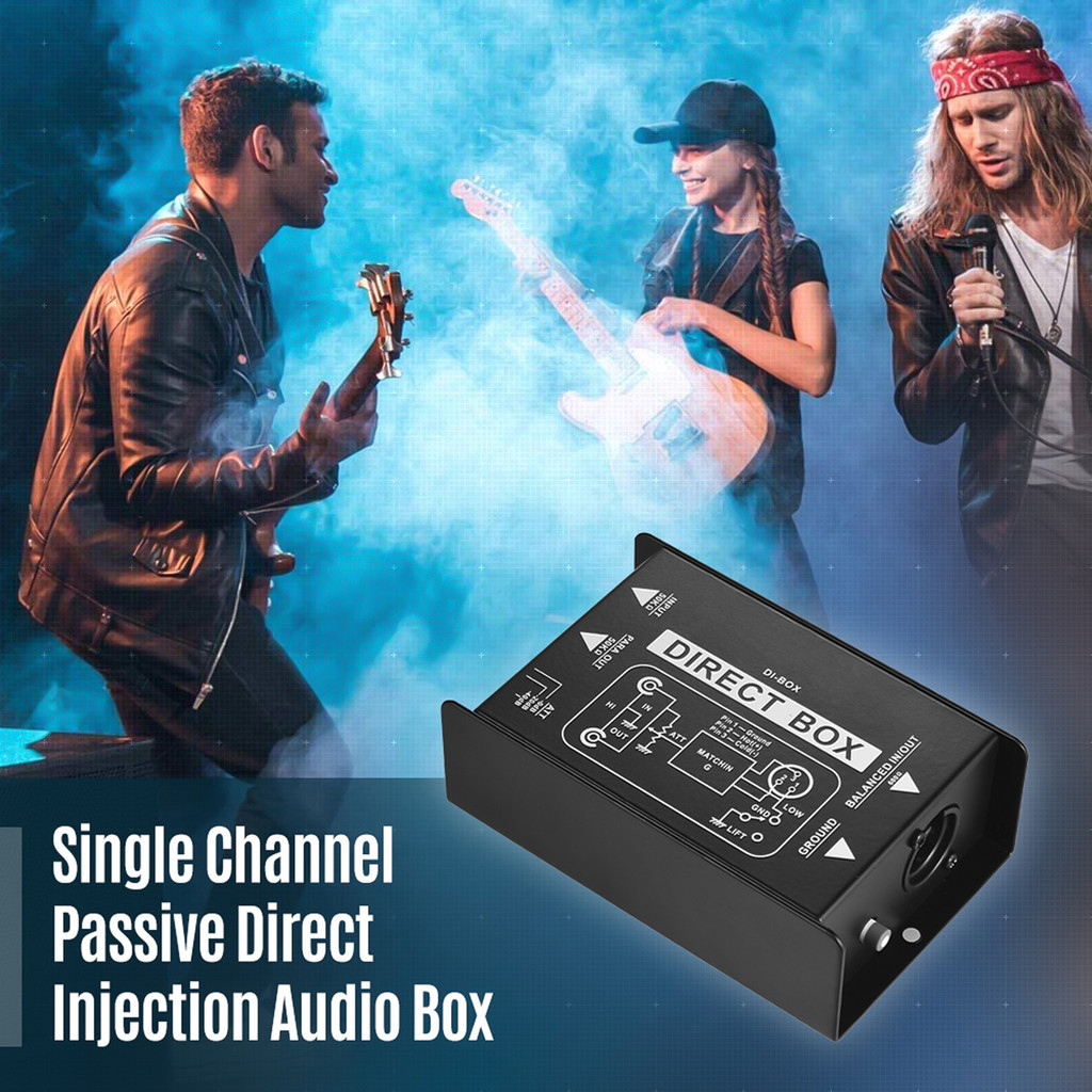 Professional Single Channel Passive DI-Box Direct ฉีดกล่องเสียง Balanced & Unbalance สัญญาณ Converter พร้อมอินเทอร์เฟซ XLR TRS สําหรับกีตาร์ไฟฟ้า Bass Live Perf