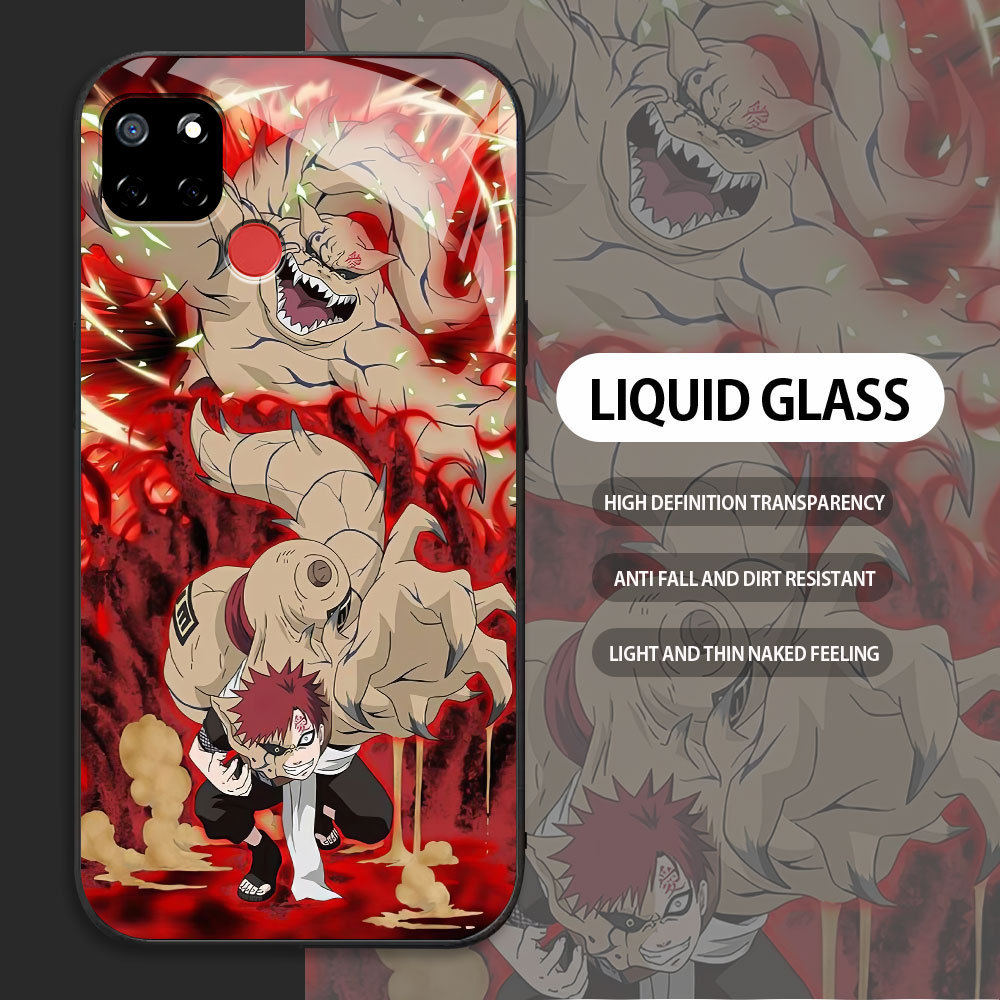 Realme Q Q5I V5 V13 Q3I Q3 5G V23 K9X C17 C12 C25 C25S C35  เคสกระจก กาอาระ จากนารูโตะ ขอบนุ่ม + สาย