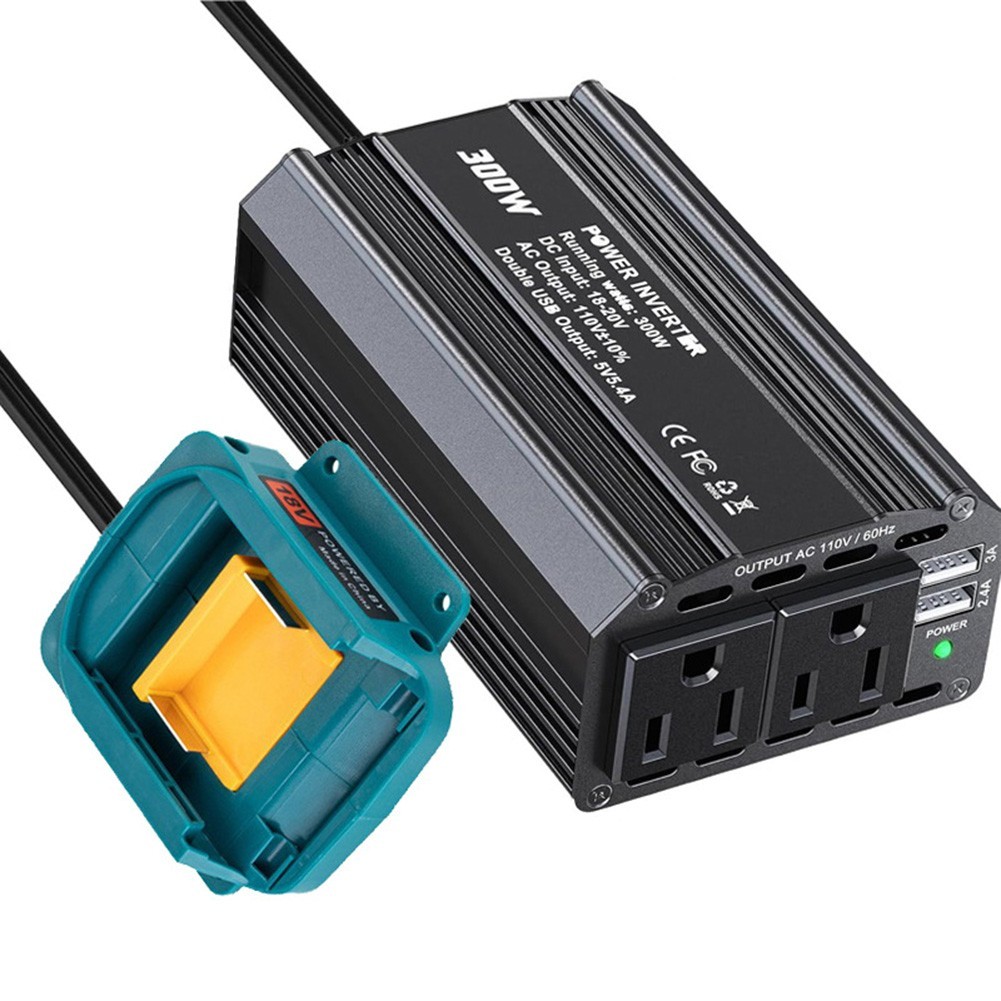 อินเวอร์เตอร์ 18V ถึง 110V สําหรับเครื่องมือไฟฟ้า 300W ตัวแปลงแบบพกพาสําหรับแบตเตอรี่ 20V
