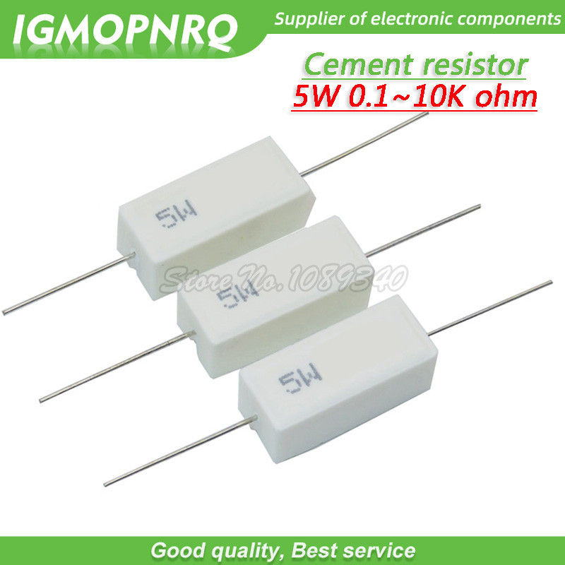10pcs 5W ซีเมนต์ความต้านทาน 0.1 ~ 10k โอห์ม 5% 0.22 0.33 0.5 1 10 100 1K 10K โอห์ม 0.1R 0.22R 0.33R 