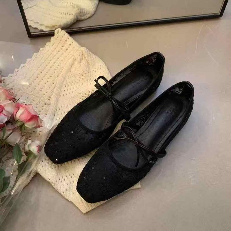 FOYA SHOES สุภาพสตรีรองเท้าส้นเตี้ยระบายอากาศลูกไม้ตาข่ายสไตล์บัลเล่ต์เกาหลีแฟชั่นยอดนิยมน่ารัก 001