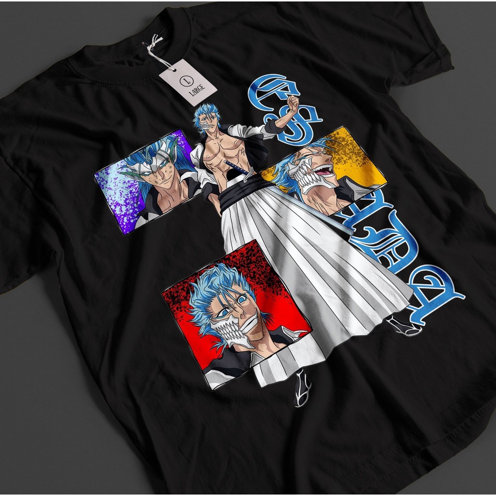 เสื้อยืด Unisex ลายอนิเมะ bleach รวมตัวละคร Grimmjow, Ichigo Bankai, Aizen และ Zaraki