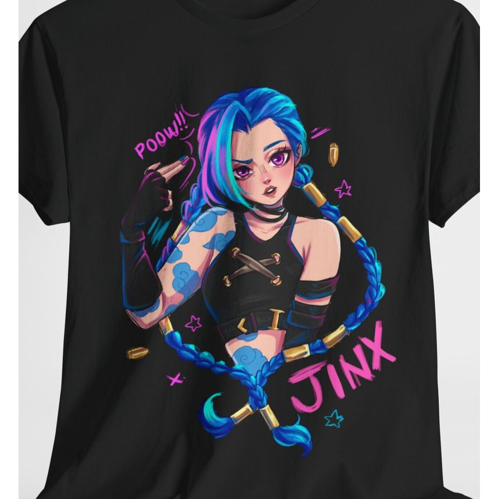 Jinx เสื้อยืดวิดีโอเกม Anime merch สําหรับเกมเมอร์ เสื้อยืดกราฟิก Arcane