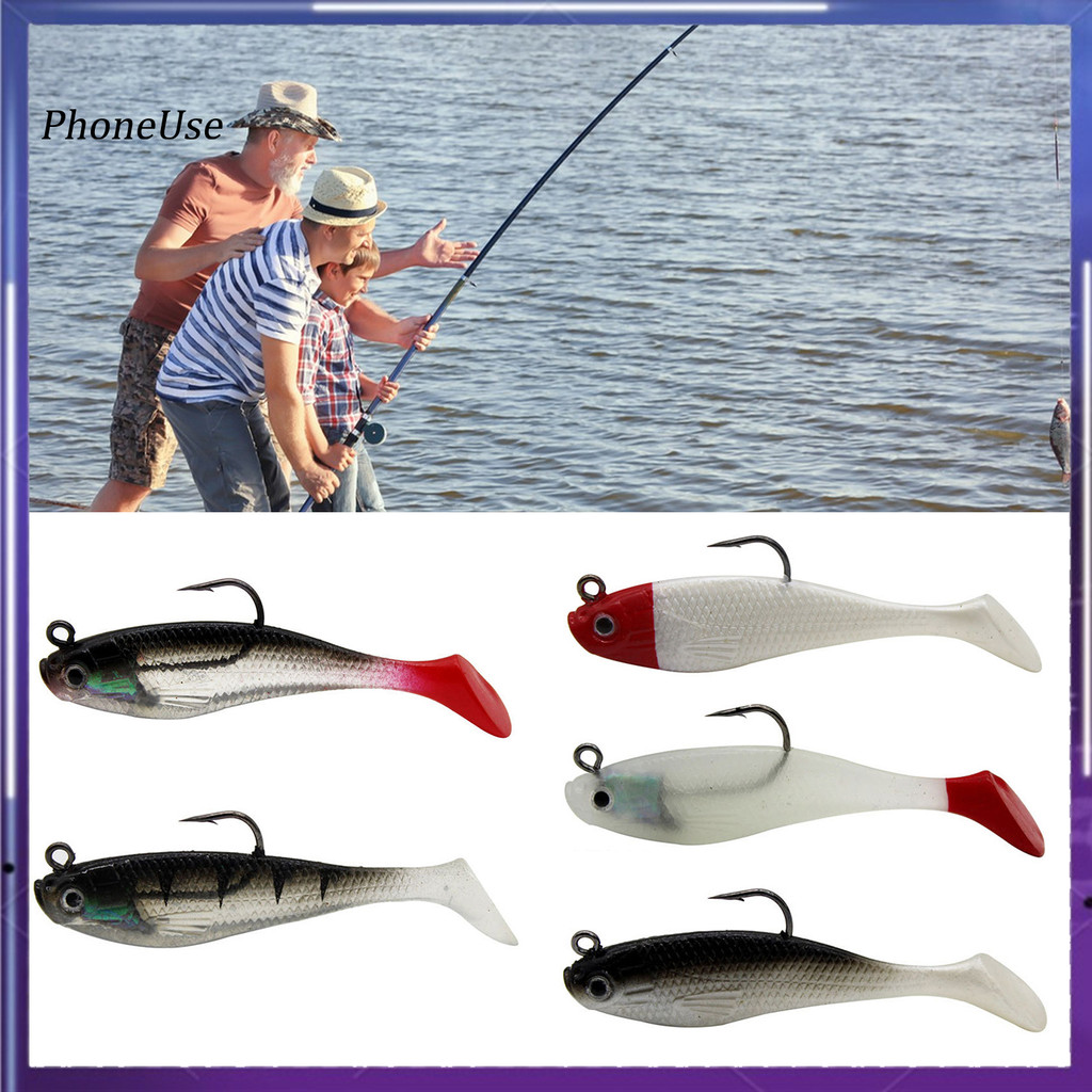 PH- 1/3/5 ชิ้น 8 เซนติเมตร/9.25 กรัมเหยื่อตกปลาอ่อนพร้อมตะขอ Glow-in-the-dark PVC Bionic ประดิษฐ์ Sw