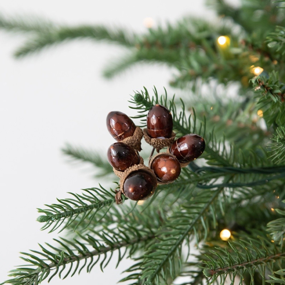 [as] Silver Acorn Shapes Green Acorn Shapes รูปทรงโอ๊กสีขาวพร้อมก้าน DIY คริสต์มาส