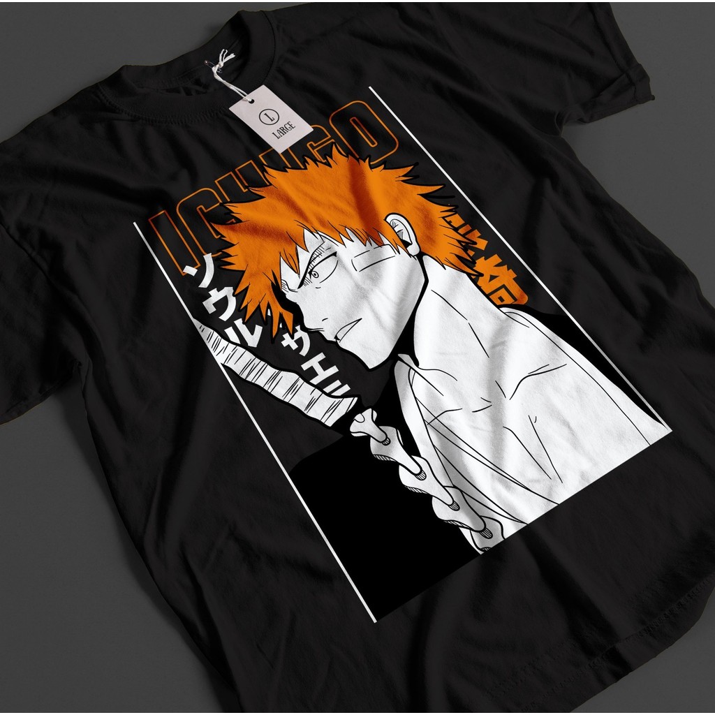 เสื้ออนิเมะฟอกขาว Ichigo Bankai เสื้อยืด Byakuya Tshirt Aizen Zaraki เสื้อยืด Unisex