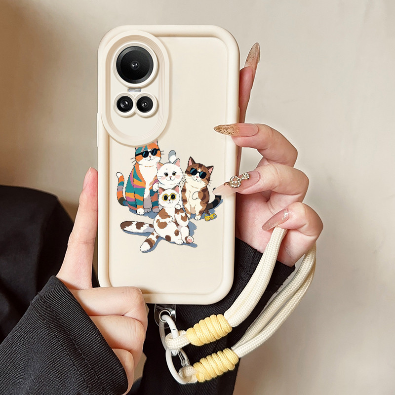 เคสสำหรับ OPPO Reno 10 5G Reno 10 Pro 5G Reno 10 Pro Plus เคสโทรศัพท์แมวสามสีซิลิโคนสายคล้องกันกระแทก