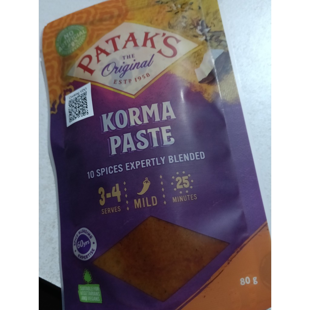 PATAKS Korma Paste * SAUCE SACHET - SERVES 3-4 * 80g UK INDIAN FOOD IMPORT